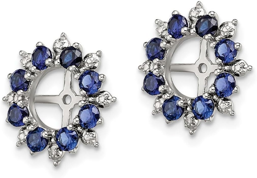 925 Sterling Silver Diamond and Created Blue Sapphire Earrings Jacket 15x15mm Wide Earring Jacket for Women