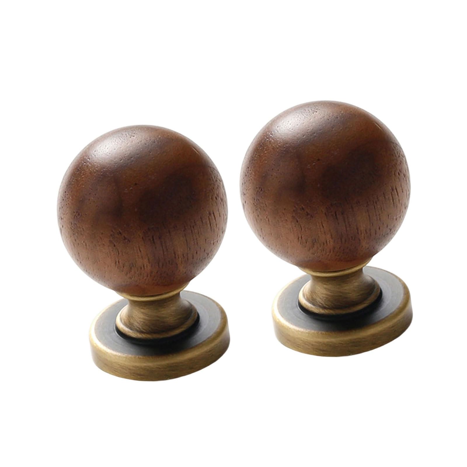 of 2 Round Wood and Brass Drawer Pull Elegant Knob Streamlines Cabinet Handle Upgrades for Cabinets & Furniture Furniture Handle