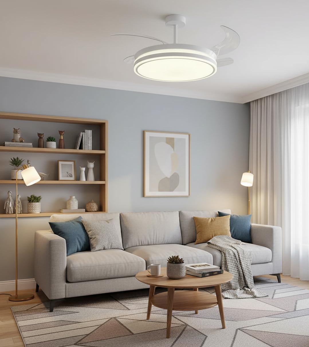 BEL AIR HOME - Ventilador de Techo con Aspas Retráctiles, Motor DC Silencioso, Luz LED 36W 3 Temperaturas de Color, Mando a Distancia, Modo Invierno, Diseño Moderno (BLANCO)