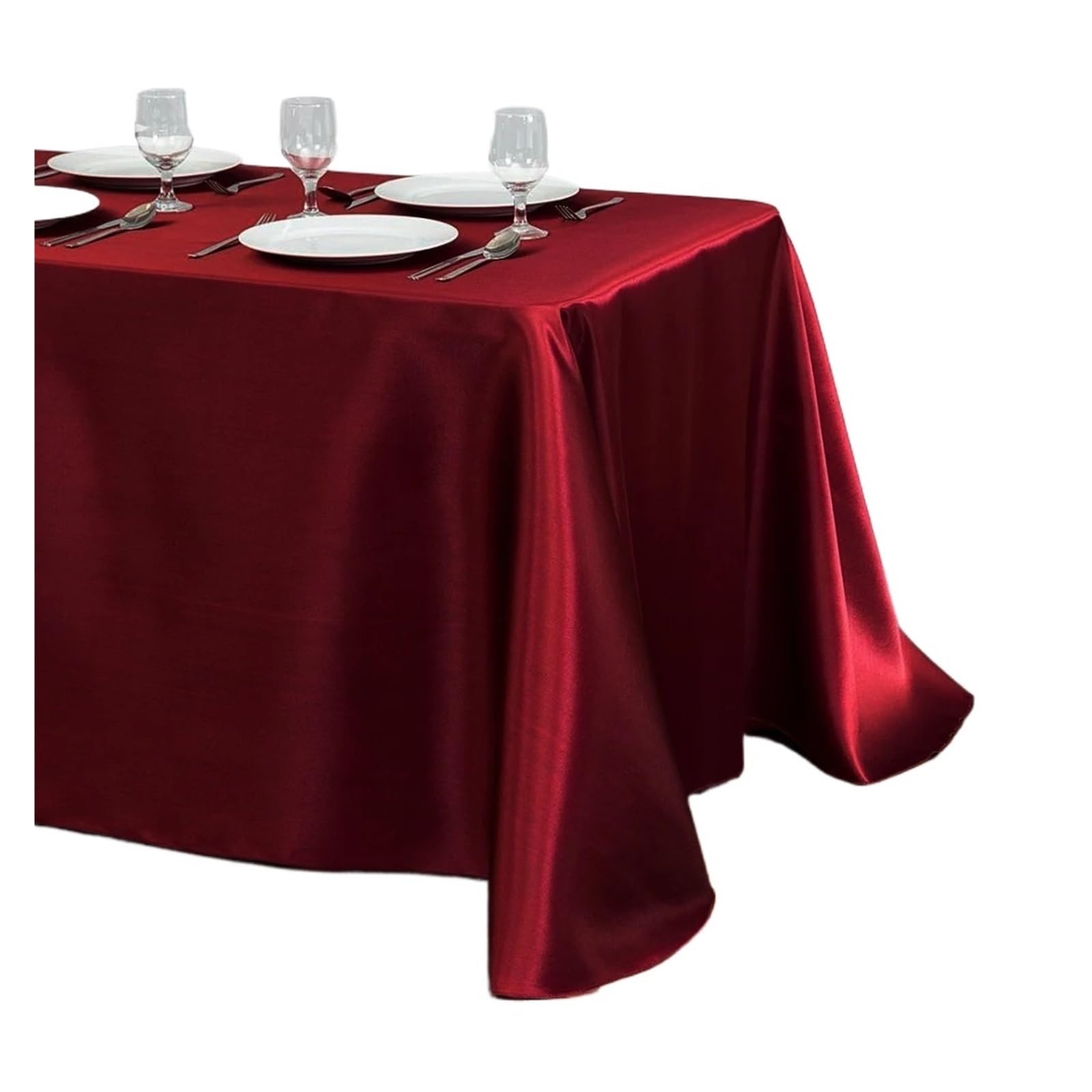 LOPJGGYF Wedding Tablecloth Rectangular Satin Table Cloth Black Overlay Cover Champagne Party Dinner Banquet Decoration for Wedding Banquet Party Events(Wine Red,145X275cm)