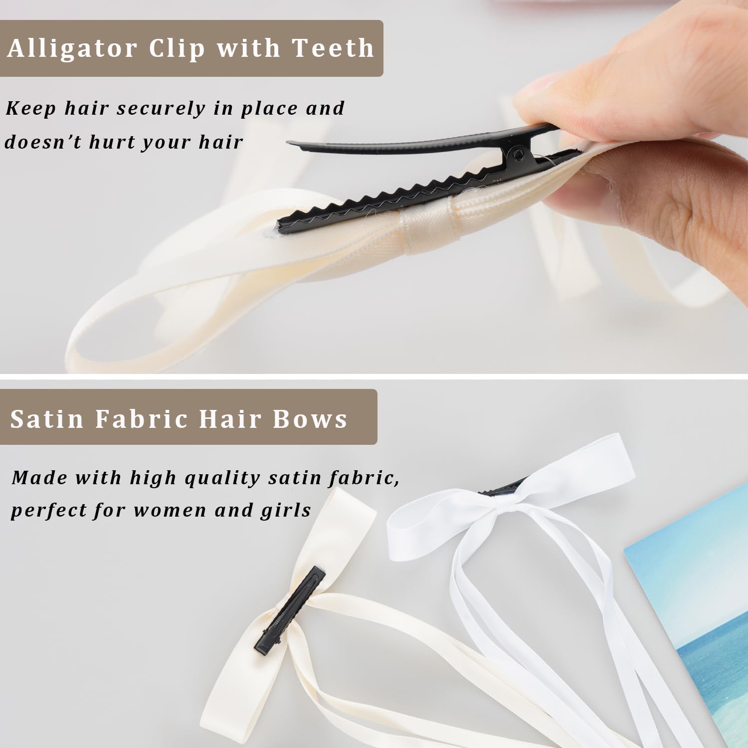 Hair Clips, 4Pcs Bow Hair Accessories for Women Girls Toddlers Teens Kids - Satin Fabric Bowknot with Long Tail Hair Ribbons, Hair Clips (4Pcs, Purple+White+Red+Green) - Image 4