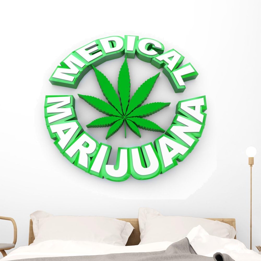 Wallmonkeys FOT-29162286-48 WM215311 Medical Marijuana-Words and Leaf Icon Peel and Stick Wall Decals, 48" W x 47" H-Extra Large