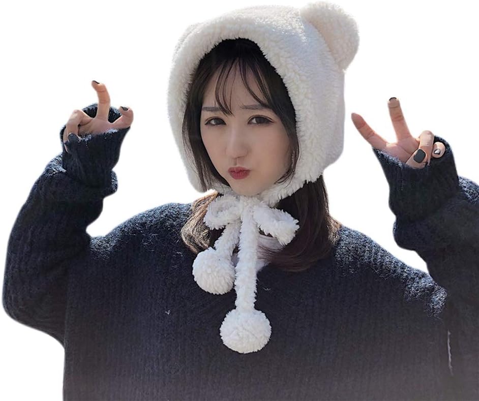 Women Bear Ear Hat Plush Animal Earflap Beanie Fuzzy Bear Warm Trapper Hat Faux Fur Ski Snow Cap - Image 4