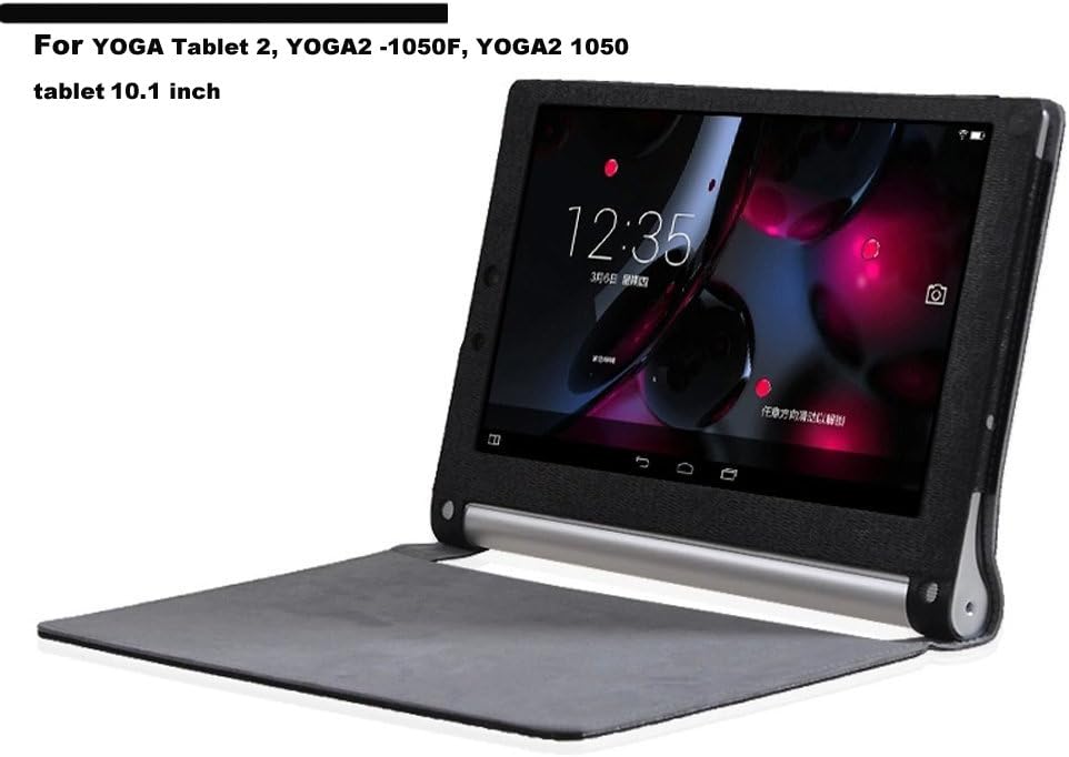 Fitian New Luxury Ultra Slim Magnetic Sleep/Wake Silk Grain Folio Stand Leather Cover Protective Case for 10'' Lenovo Yoga Tablet 2-1050F (Black)