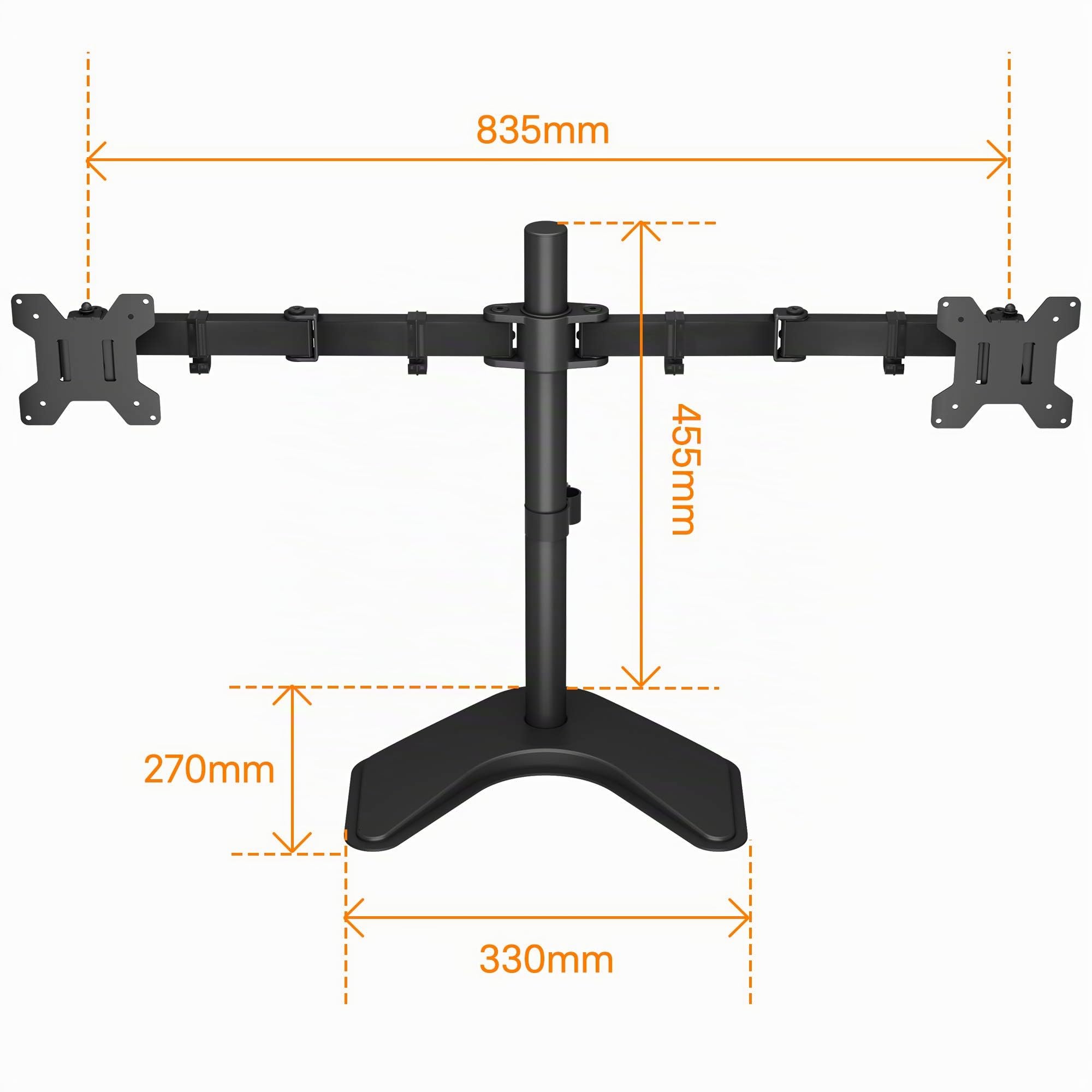 BONTEC Soporte Monitor para 2 Monitores 13"-27" Pulgadas LED/LCD, Soporte para Monitor Mesa con Giro de 180 °, Rotación de 360° y Altura Ajustable, hasta 10 kg, VESA 75x75/100x100mm, Negro