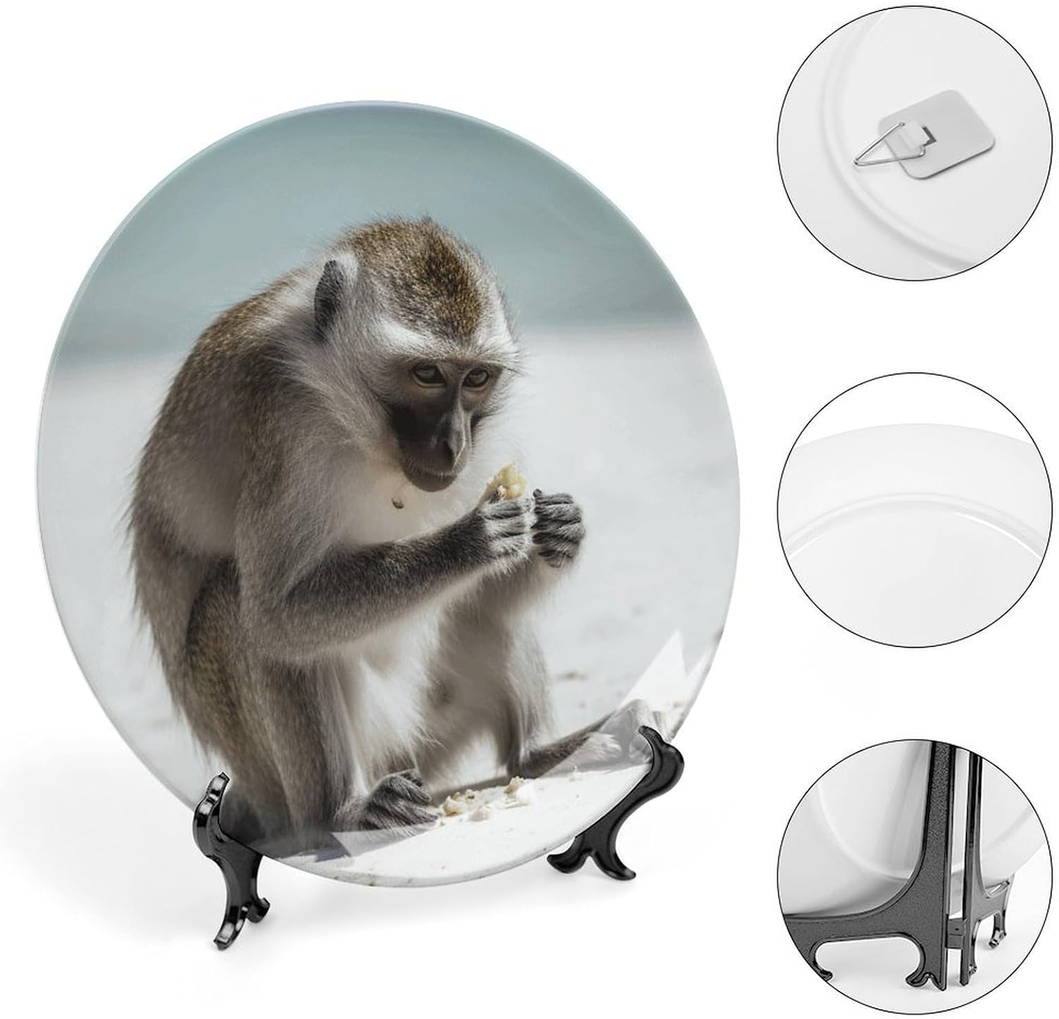 Bone China Decorative Plates Monkey on The Ground Ceramic Decorative Plate Wall Decor with Display Stand Ceramic Ornaments for Wall Hanging Decoration