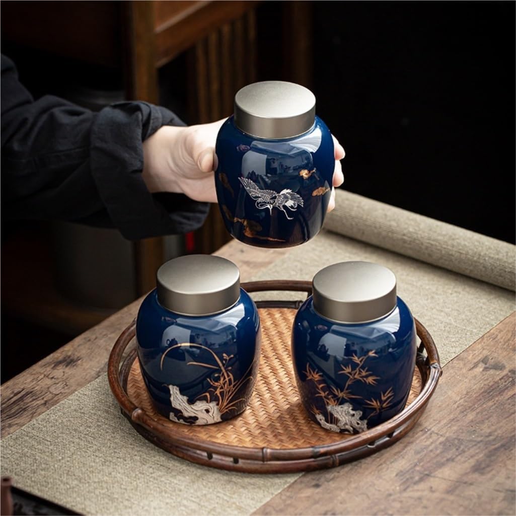 SONGCHAO Sugar Jar Bulk Tea Storage Tank Aluminum Alloy Lid Small Ceramic Tea Tank Household Tea Sealed Tank Kitchen Food Storage Tank Tea Canister (Color : C)