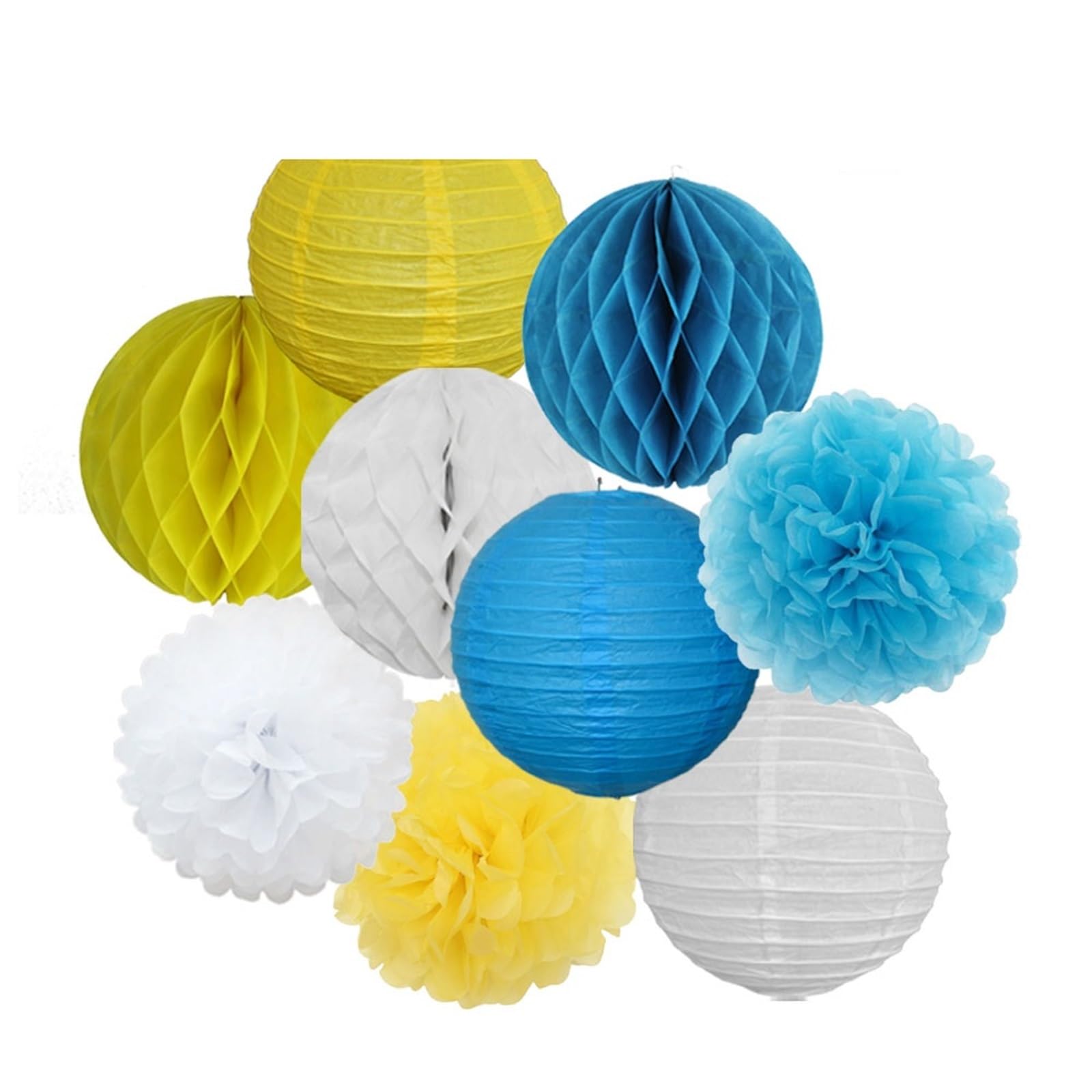 Paper Lanterns Wedding Party Favor Hanging Round Paper Lantern 6" 8" 10" 12" Baptism Birthday Holiday Decor(Blue Yellow,8inch(20cm))