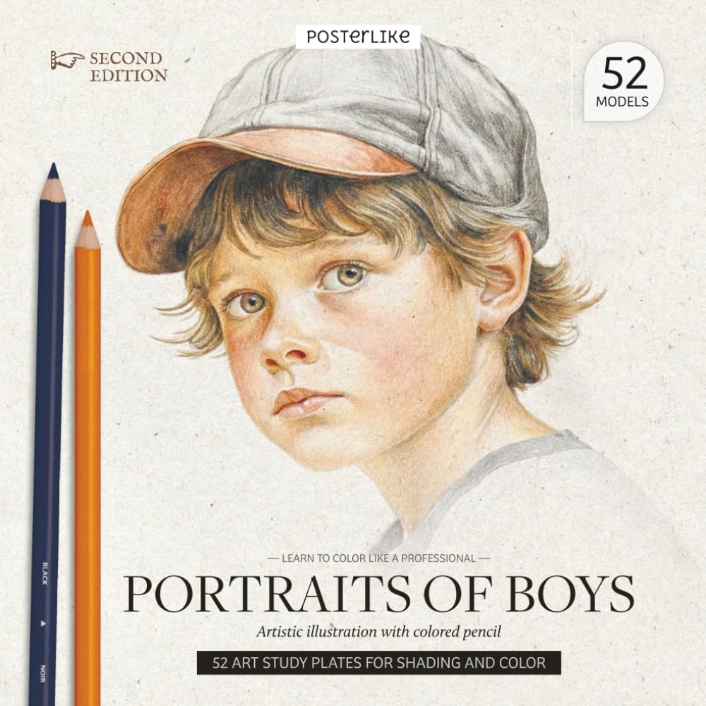 Learn to color like a professional Portraits of Boys. Artistic illustration with colored pencil: Mastering the Art of Young Male Child Portraiture with Colored Pencil