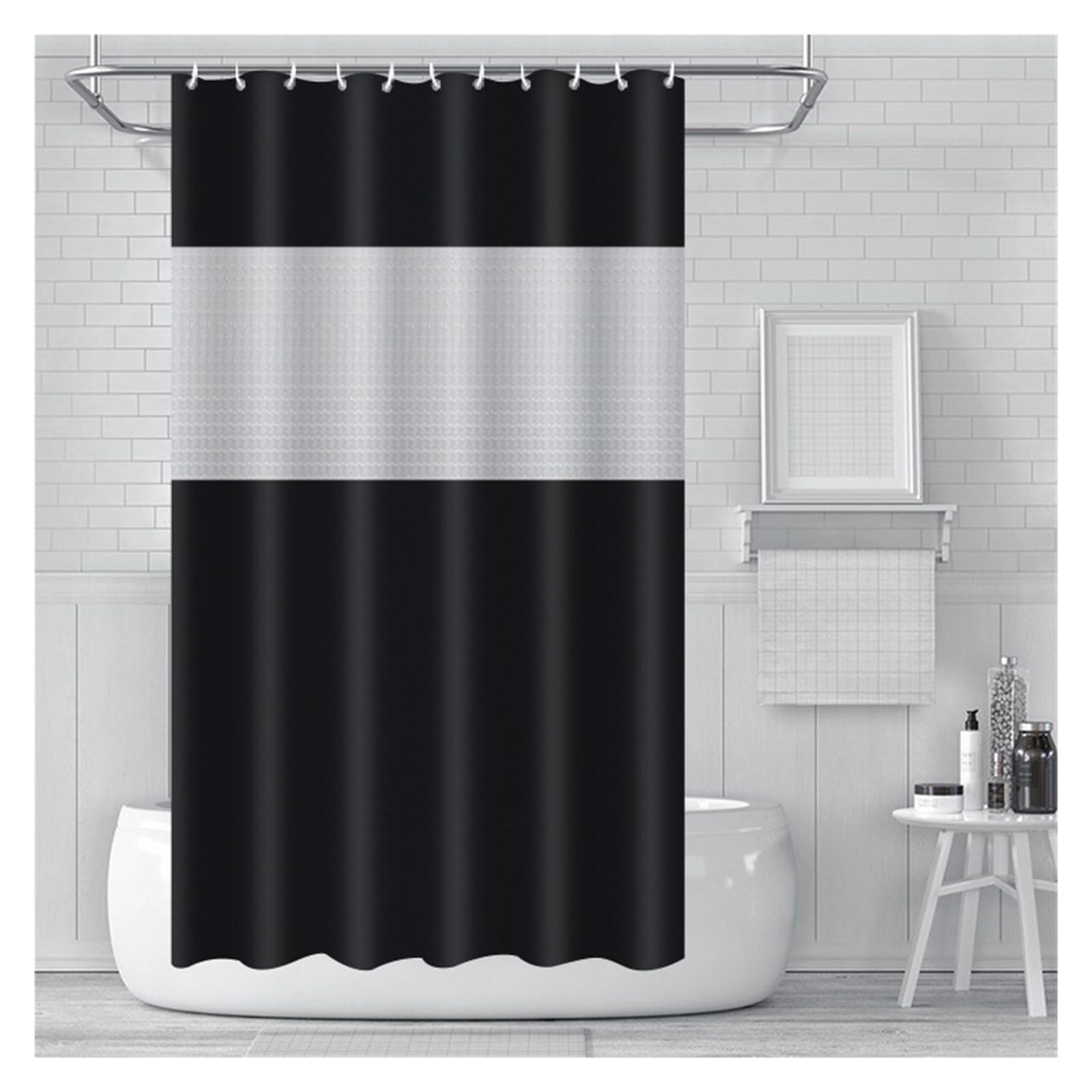 Rideau de douche transparent avec 12 crochets - 180 x 180 cm
