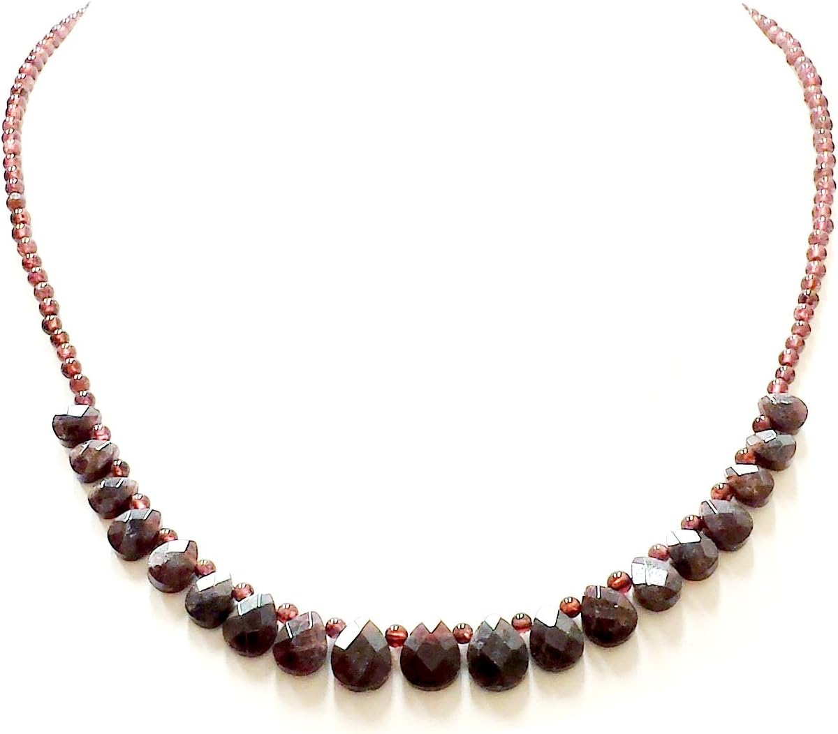 Gold Stone Jewelry .925 Sterling Silver Garnet Drop Beads Necklace