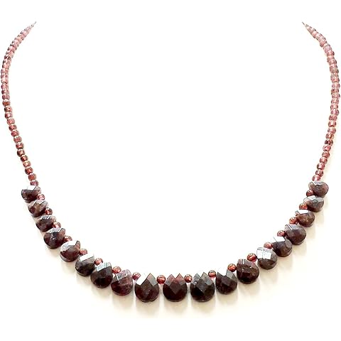 925 Sterling Silver Garnet Drop Beads Necklace