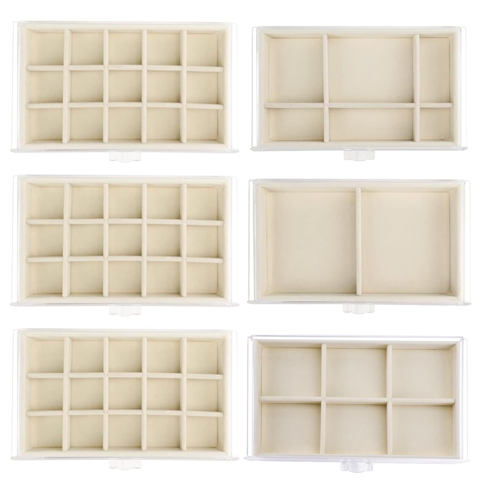 Watpot Acryl-Schmuckschatulle mit 6 Schubladen, transparente Ohrring-Aufbewahrungsbox, Vitrine für Damen und Mädchen, Beige
