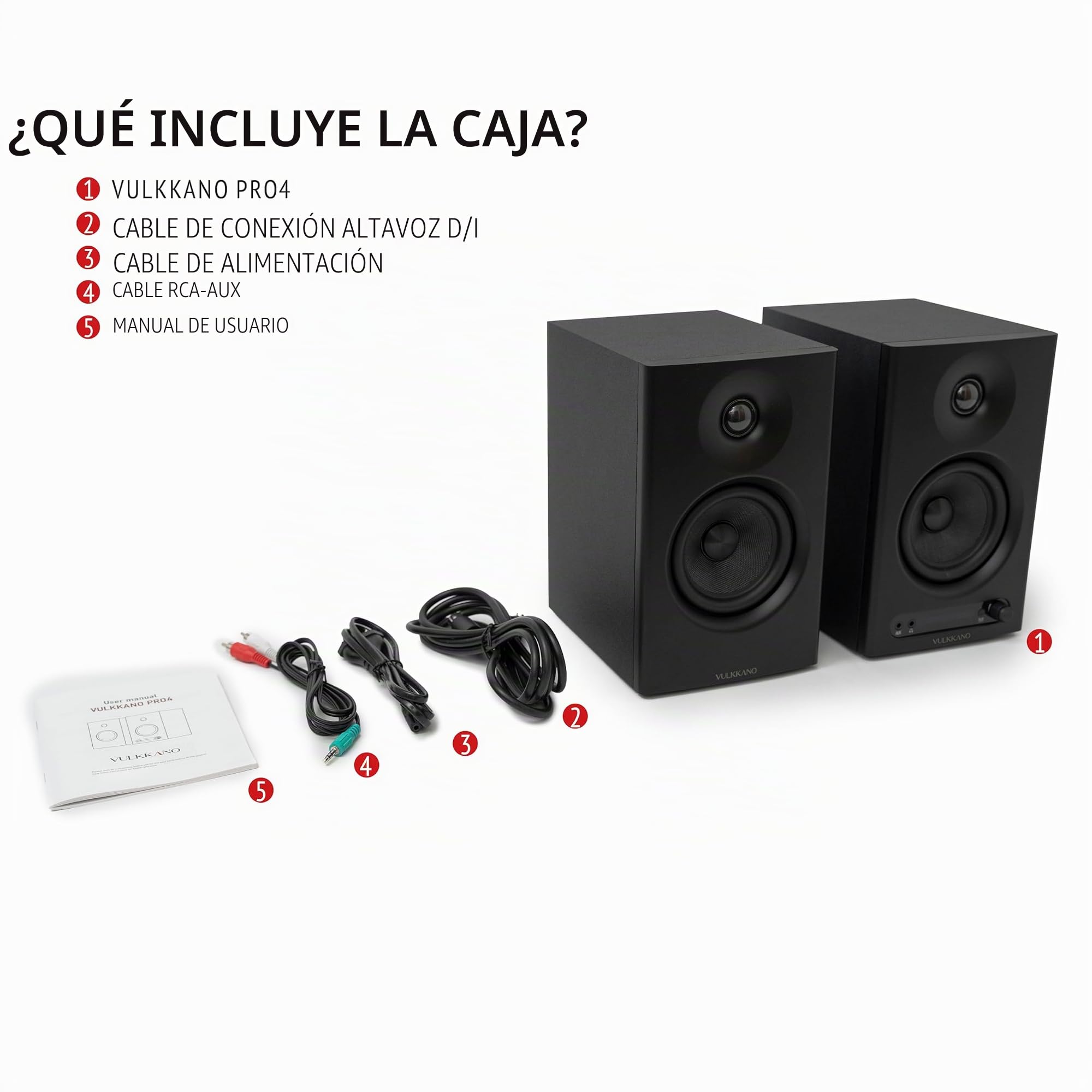 VULKKANO PRO4 - Altavoces para monitor de estudio con woofer de 4 pulgadas, Bluetooth, entrada TRS equilibrada, RCA, salida de auriculares, AUX, óptico, ajustes de ecualización, altavoces de monitor