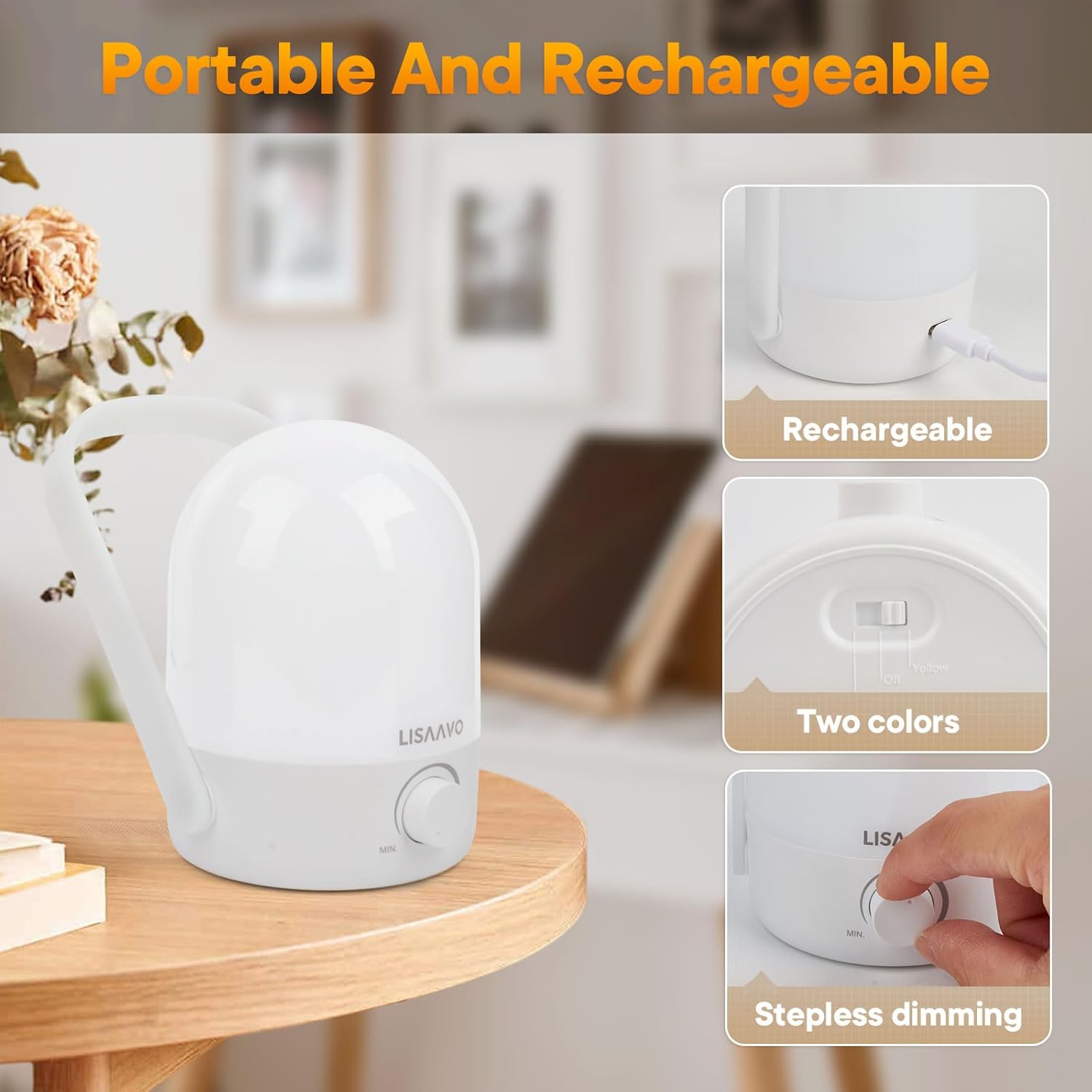 Table Lamp, 1200mAh Bedroom Lamps, 2 Colors for Selection, Rechargeable Night Light, for Outdoor, Small Lamps for Small Spaces, White