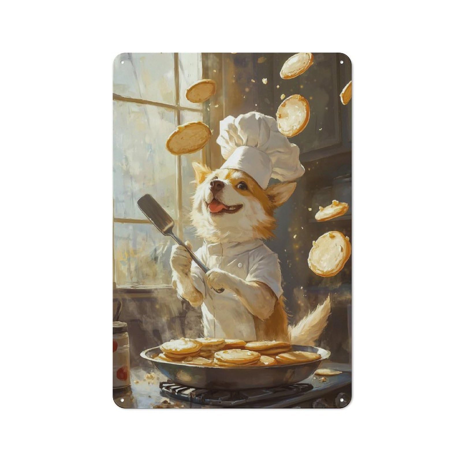 Junmoney Corgi Chef Making Pancakes Vintage Tin Sign 30X20cm With For Bar Or Restaurant, For Kitchen, Dining Room And Home Bar Wall Decor