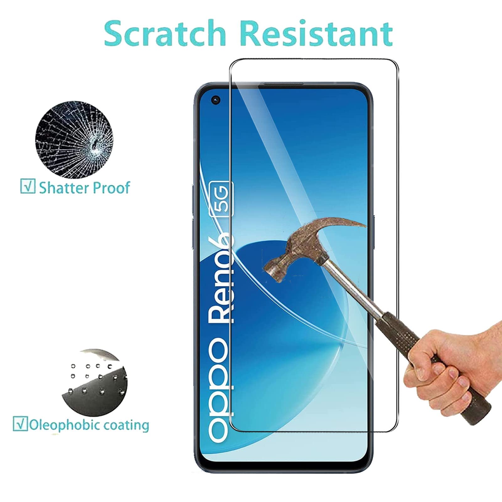 Coiwxmoi Vetro Temperato Per Oppo Reno 6 5G (2 Pezzi) - Durezza 9H, Anti Graffio, Anti Impronte, Ultra Trasparente, 0,33mm - 2