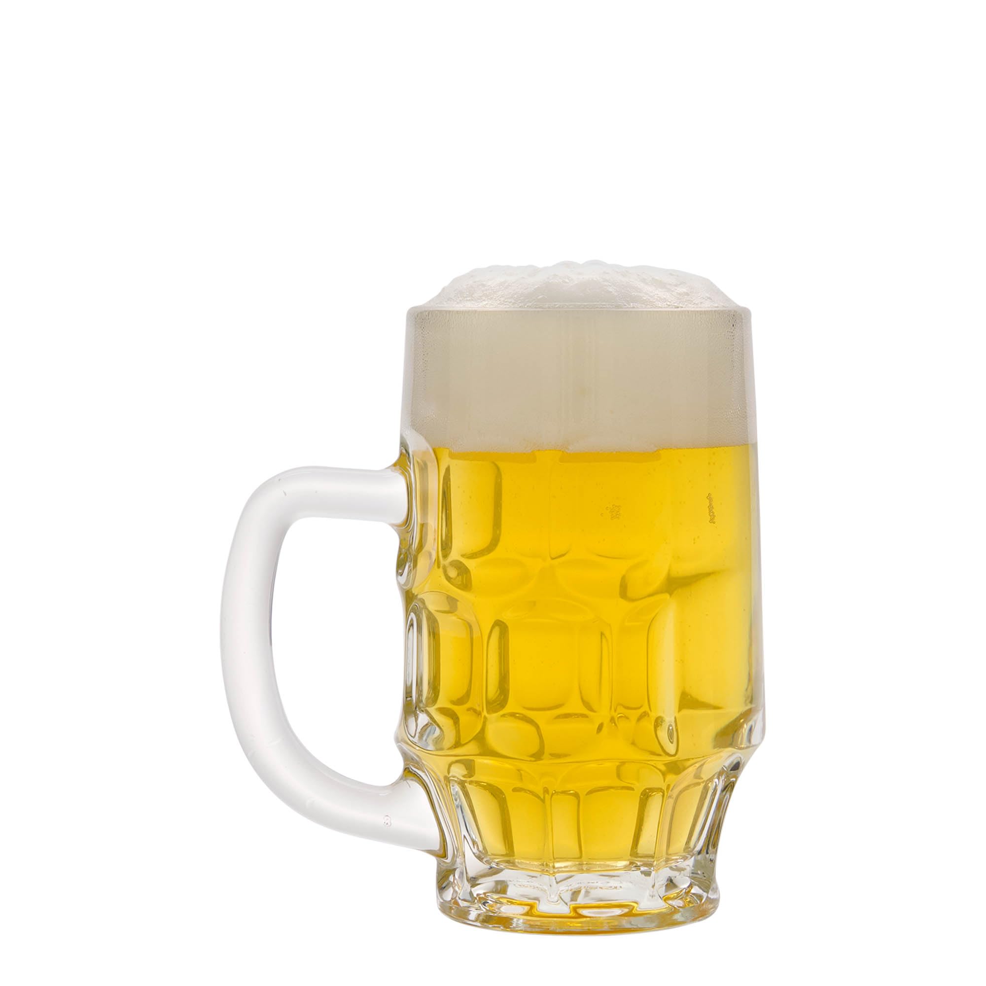 Set di 12 boccali da birra da 300 ml, in vetro trasparente, rotondi, robusti, ideali per birra, bevande, gastronomia, feste, casa, seta, con tratto di misurazione