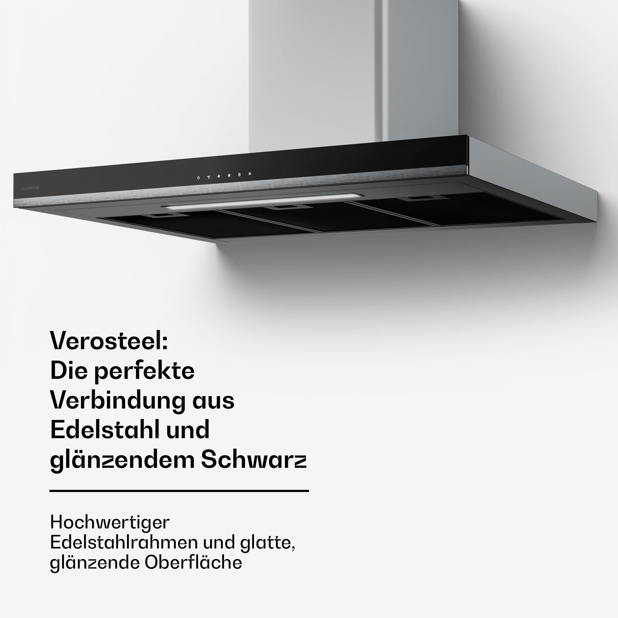 Klarstein Verosteel Dunstabzugshaube 90cm - 881,6 m³/h, A++ Energieeffizienz, Touch-Bedienung, LED, Edelstahl & Glas, 3+Boost Stufen, leise, spülmaschinenfester Filter, abzugshaube