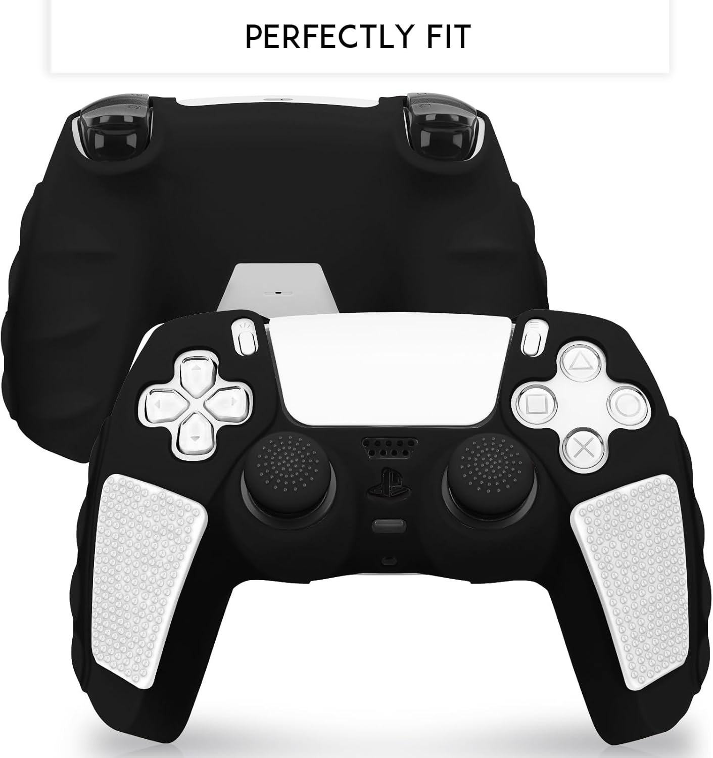 SIKEMAY Anti-Slip PS5 Controller Skin, Soft Thicken Non-Slip Studded Silicone Gel Grip Protective Cover Case for PlayStation 5 Controller Grip, 2 Pack with 8 x Thumb Grip Caps - Image 2
