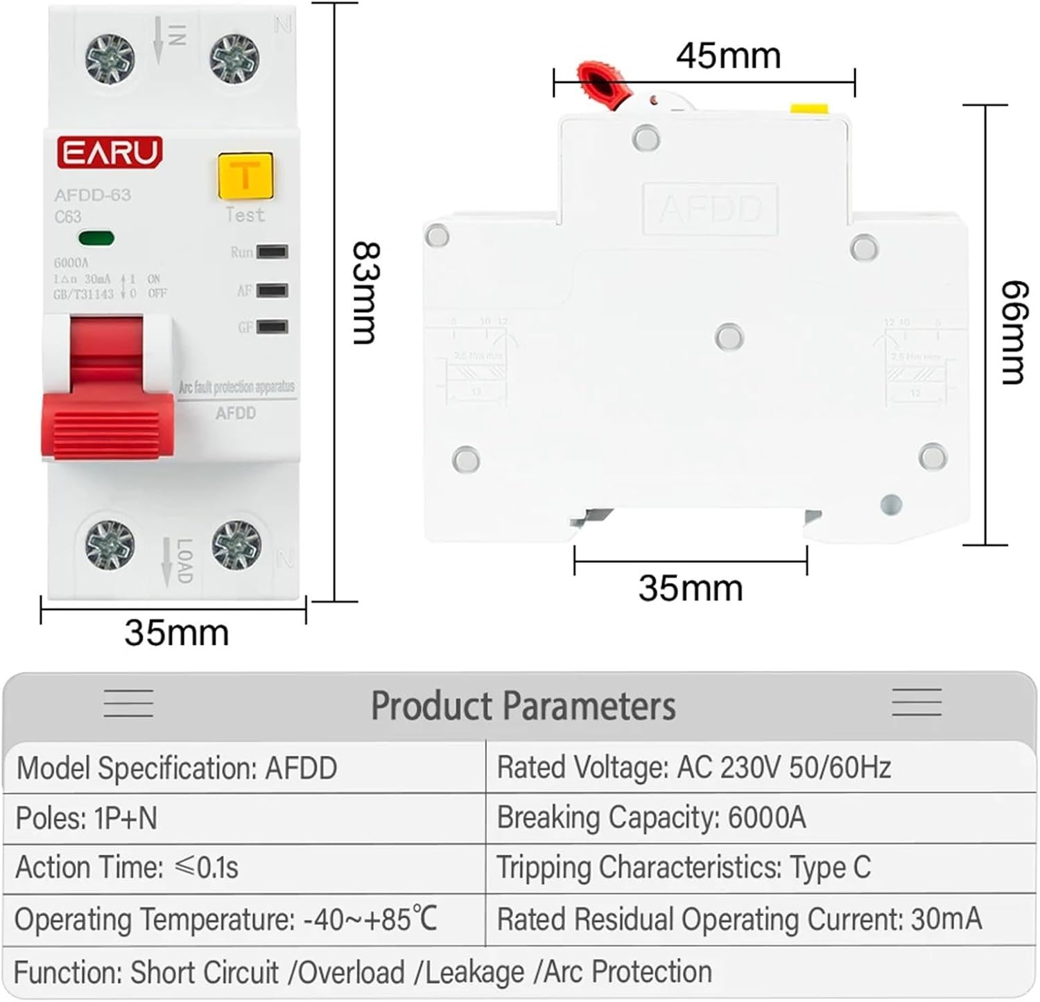 AC220V Arc Fault Protector Device RCBO MCB Circuit Breaker Interrupted Overload Earth Leakage Short Circuit Protection(32A)
