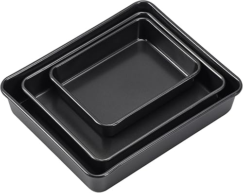 Miniatura 10 de Juego de 3 sartenes para asar, bandeja antiadherente para hornear, utensilios rectangulares para horno, revestimiento no tóxico y calidad duradera