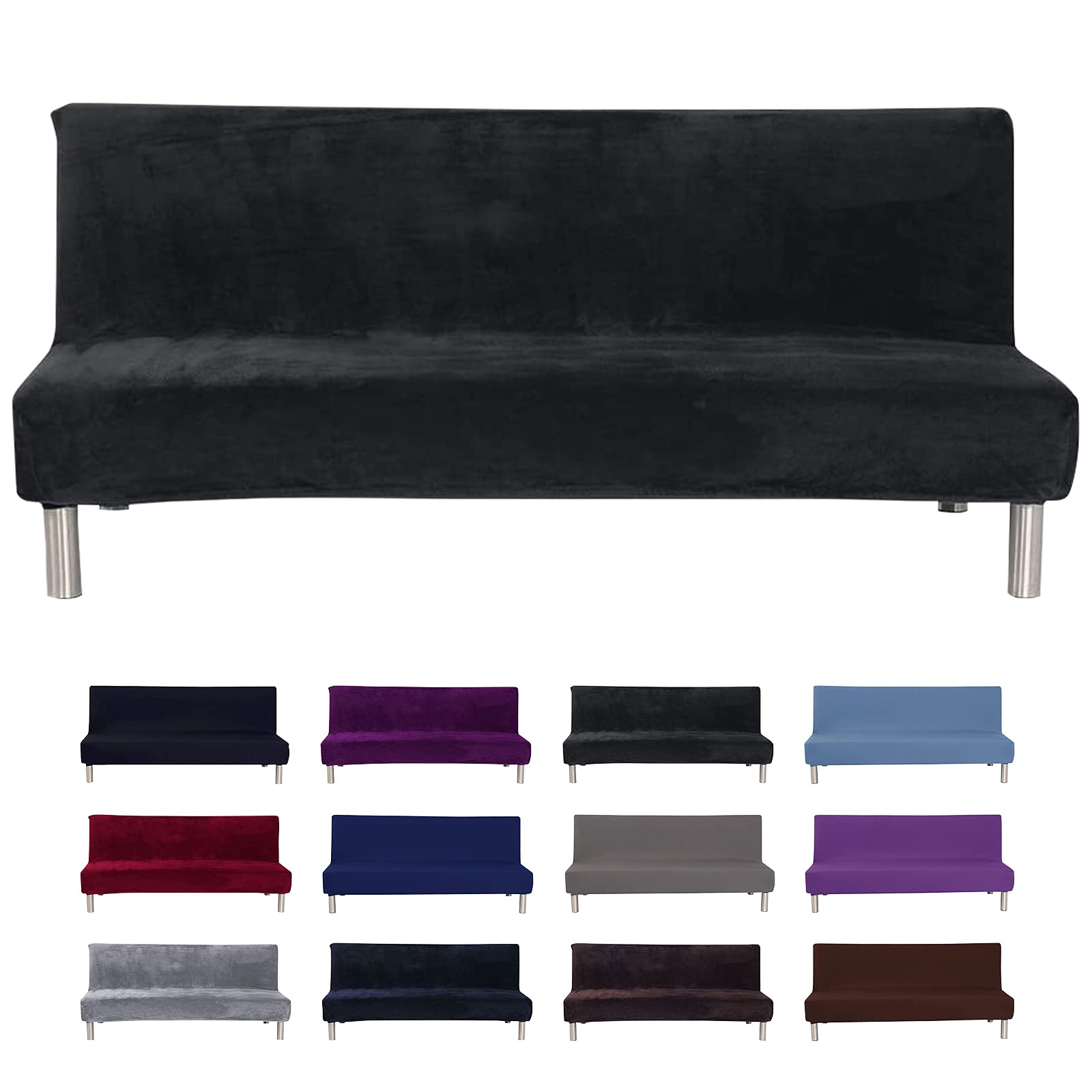 Armless Futon Cover Stretch Printed Sofa Bed Slipcover Armless Sofa Couch Cover Foldable Sofa Bed Furniture Machine Washable Protector Without Armrests Slipcover Soft w Elastic Bottom,FP-Black