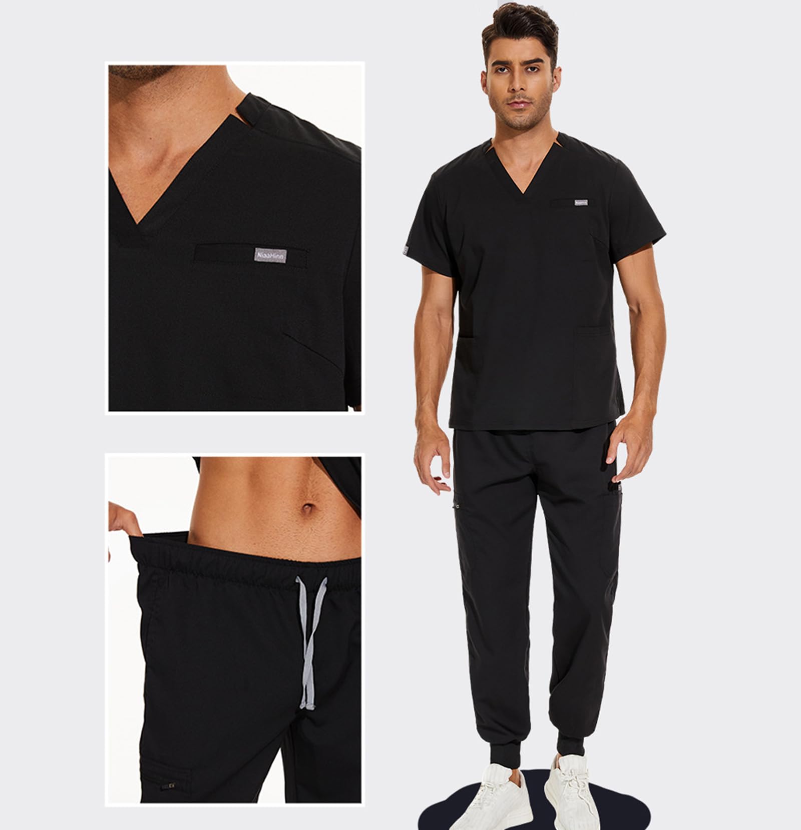 Uniforme Sanitaria Donna e Uomo, Unisex Sanitaria Set con Casacca e Pantalone Abbigliamento Medico Scollo a V Adatto per Infermieri, Dentisti