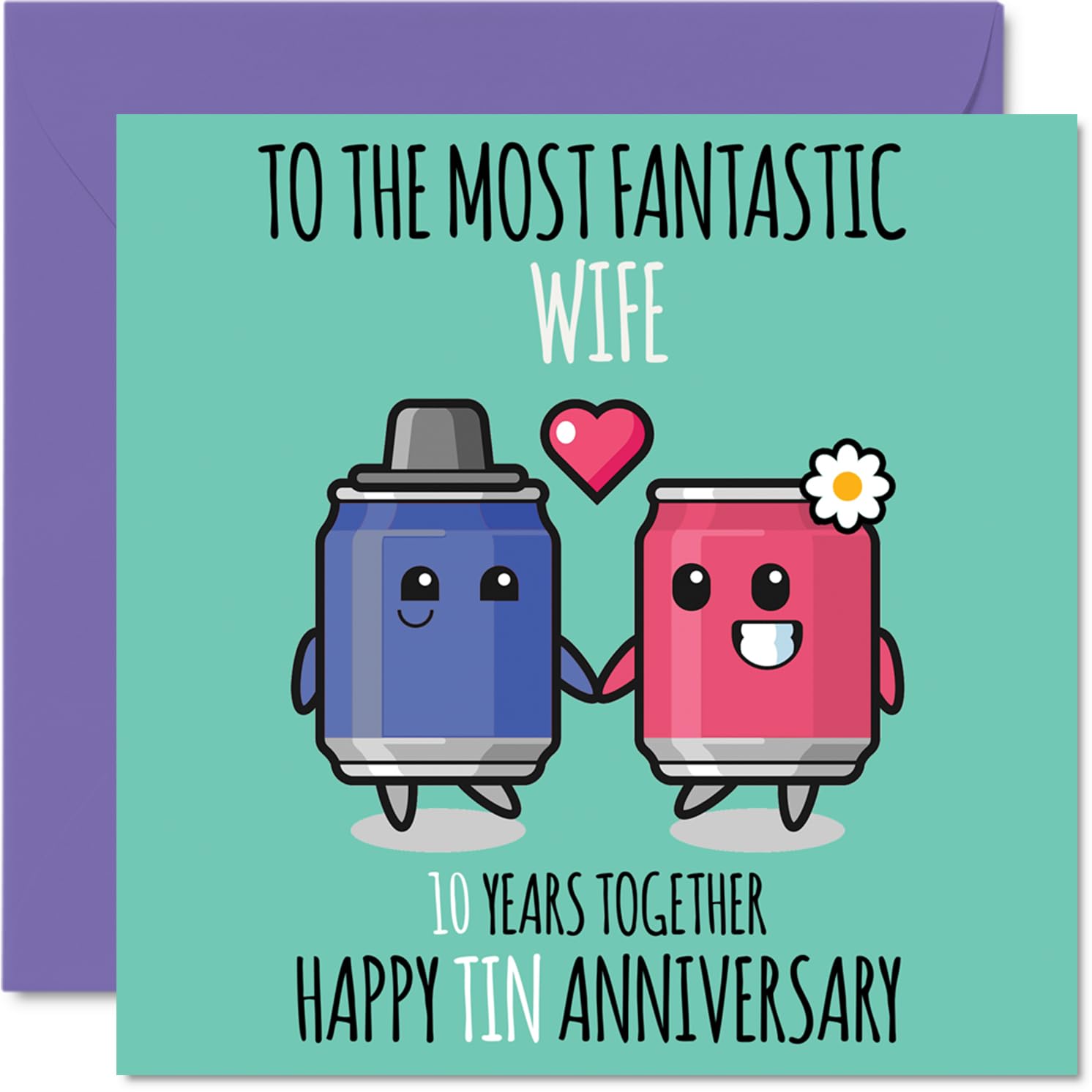 Cute Tin Anniversary Card for Wife - 10 Years Together - Happy 10th Wedding Anniversary Cards for Wife from Husband, 145mm Greeting Cards Anniversaries