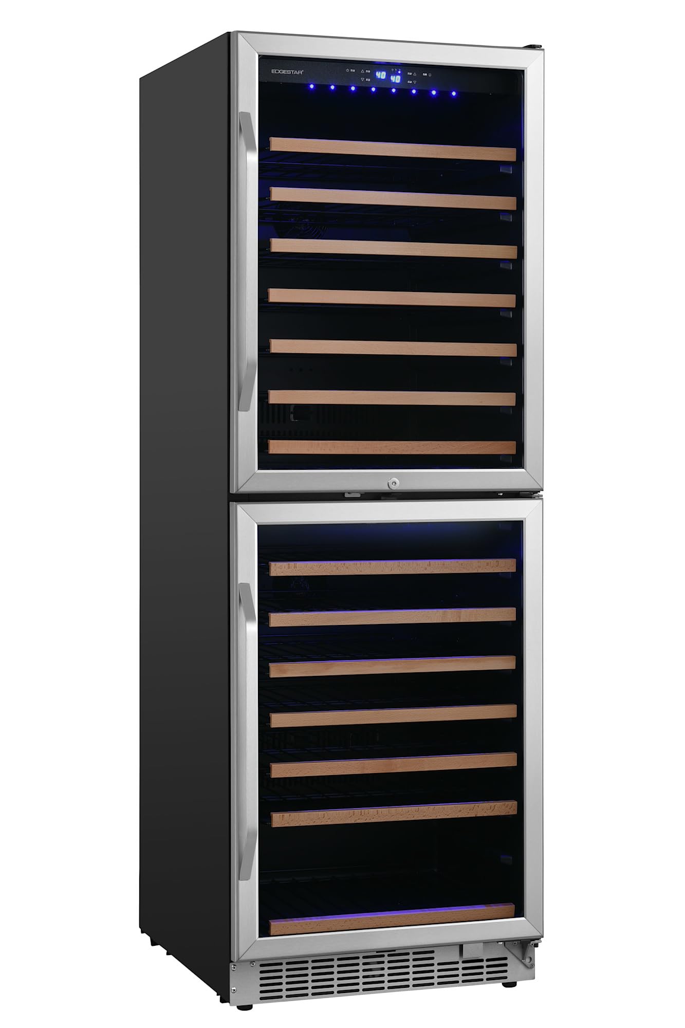 EdgeStar CWR1553DD 142 Bottle 24" Built-In or Free Standing Dual Zone Double Door Wine Cooler with LED lighting and Door Lock - Stainless Steel
