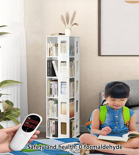 Miniatura 5 de Estantería cuadrada de rotación de 360 grados estantería de madera blanca de 6 niveles estante de almacenamiento para sala de estar dormitorio