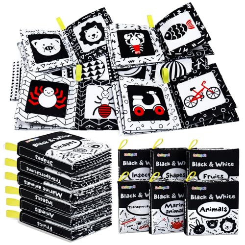 Image of Dr.Rapeti Soft Cloth Books Baby Books Bath Books 6-Pack for Baby Infant Toddler Kids High Contrast Black and White Crinkle Washable Chewable Non-Toxic Early Educational Giftable