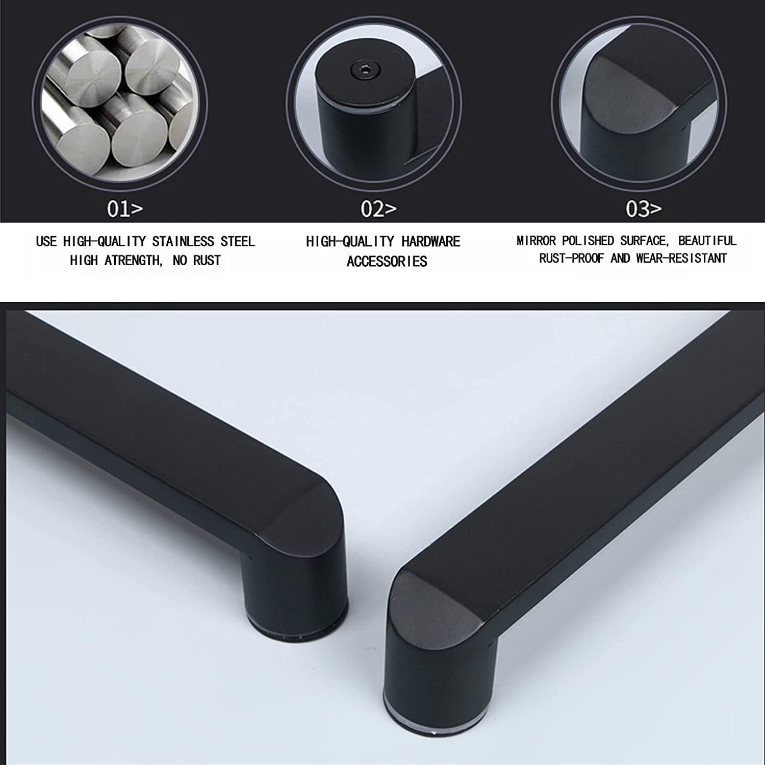 Matte Black Shower Door Handle Set - 2 Pack Stainless Steel Glass Pull & Push Knob, Towel Bar Replacement for Barn Doors, Chrome Black Finish, 440mm Size (Chrome Black 600mm)