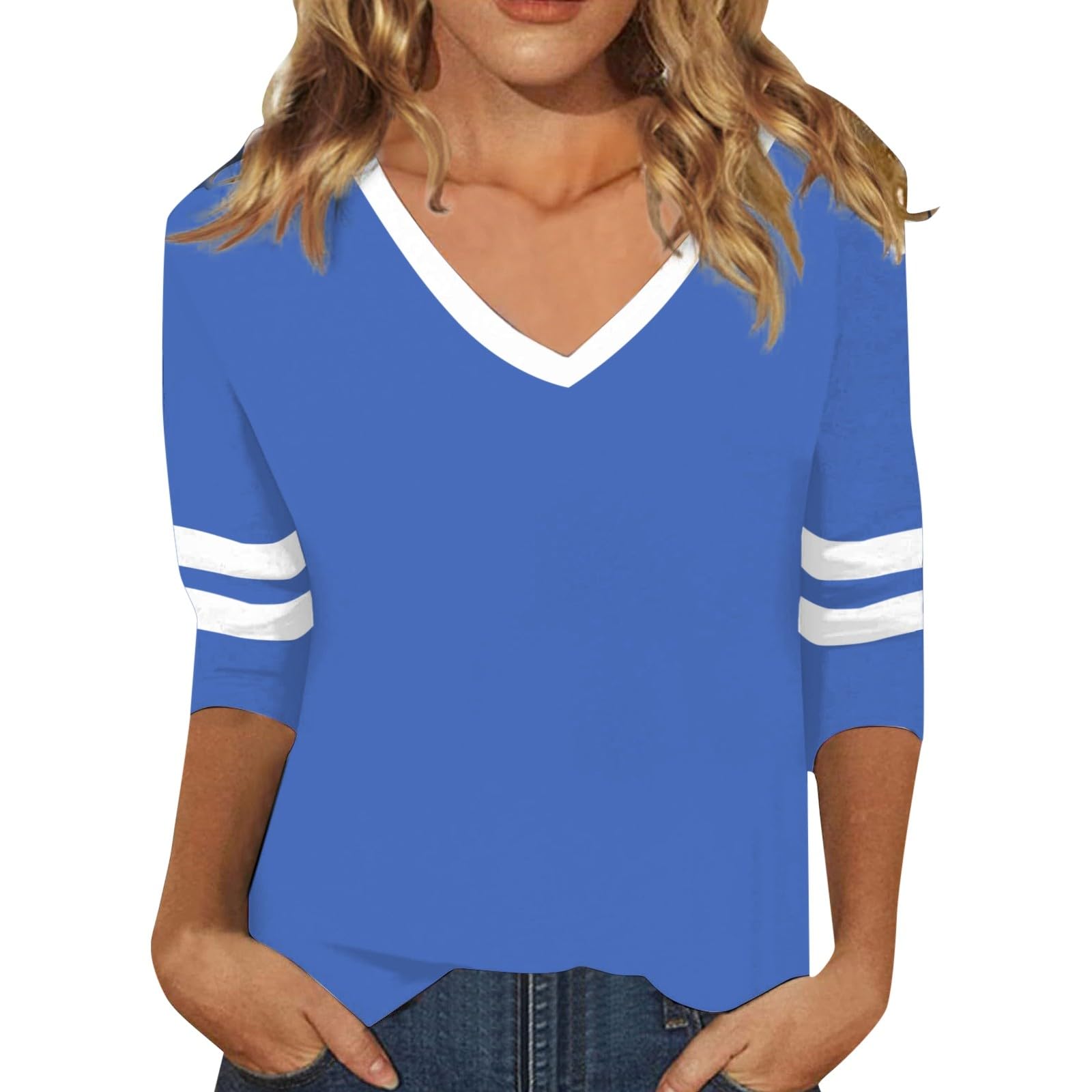 Conjunto de disfraces de rayas rojas para mujer, camiseta con cuello en V y mangas a rayas, informal, cómodo, para primavera y verano