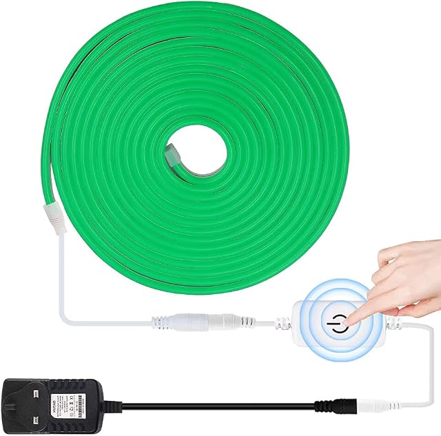 HEGEHE Dimmable LED Neon Light Strip Kit, 2m Green Neon Rope Light + ITOUCH Dimmer Switch + 12V DC Power Supply, Flexible and Waterproof for Home DIY Commercial Decor