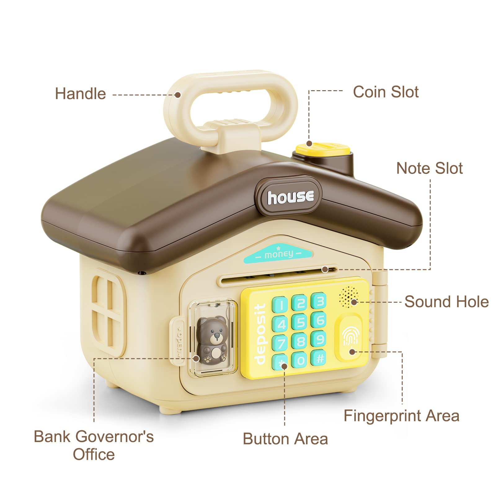 Amazon.co.jp: 貯金箱 男の子 女の子 クマの貯金箱 パスワードと指紋付き 教育的な音楽の歌と音 3人以上の子供へのギフトに ブラウン :  おもちゃ