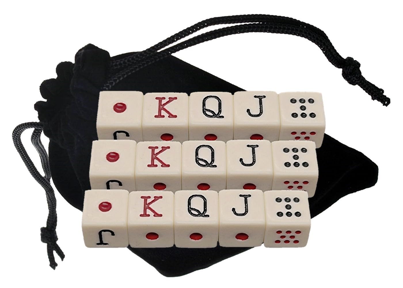 Cyber-Deals Würfelbecher aus schwarzem PU-Leder mit rotem Filzfutter und spanischen Poker-Würfeln in Aufbewahrungstasche, Set (3 Sets)