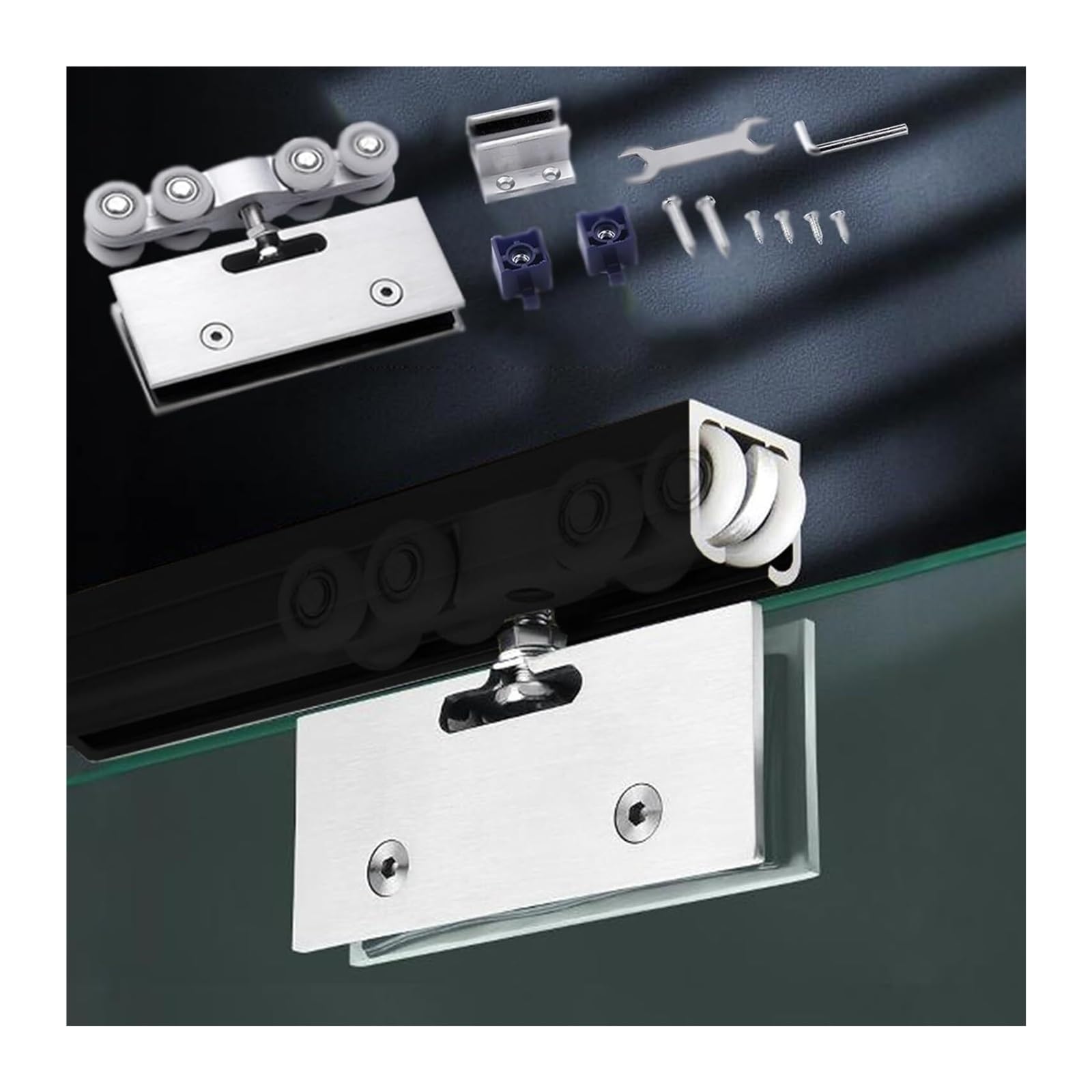 PALSINBY Sliding Glass Door Track Kit, Aluminum Alloy Sliding Door Track Hardware Kit For 10-12mm Glass 0.7-4.0m(Black,1.9m(6.2ft))