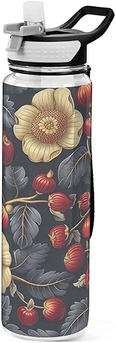 Miniatura 1 de Flower Fig Red Black BPA-Free Leak Proof Insulated Water Bottle With Straws Leak-proof Hot & Cold Double Walled for HomeOfficeTravelSportsSchool 20
