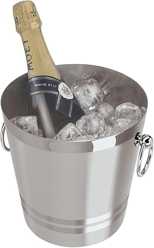 Miniatura 1 de OGGI Cubo de champán de acero inoxidable cubo de hielo grande con asas elegantes y clásicas ideal para bar en casa champán frío y vino espumoso 425