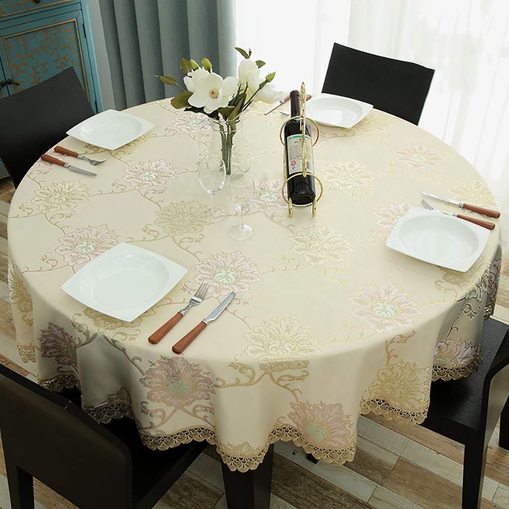 Nappe de table ronde en tissu haut de gamme beige diamètre 260cm