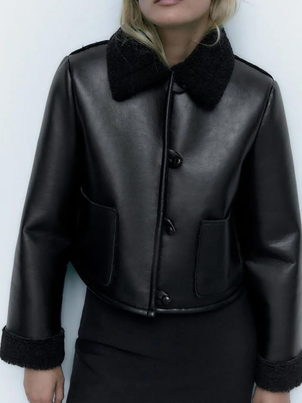 Women Autumn Winter Long Sleeve Lapel Black Coats Chic Female Artificial Fleece Double Sided Jackets Women