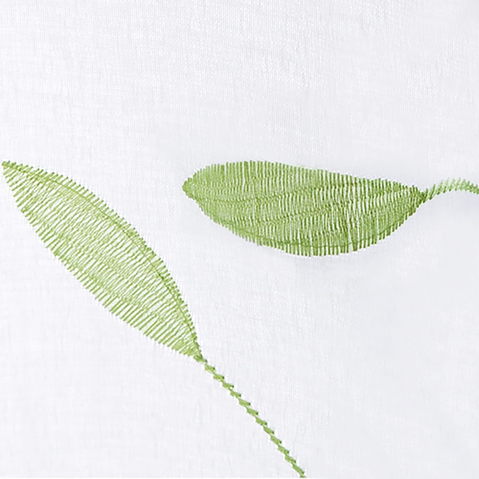 TOPICK Lot de 2 Rideau Voilage avec Oeillets et Feuilles Brodées Rideau Fenetre Transparent Vert sur Blanc Décoration d'Intérieur Romantique Rideau Léger Frais pour Salon Chambre 140 x 225 cm (L x H)