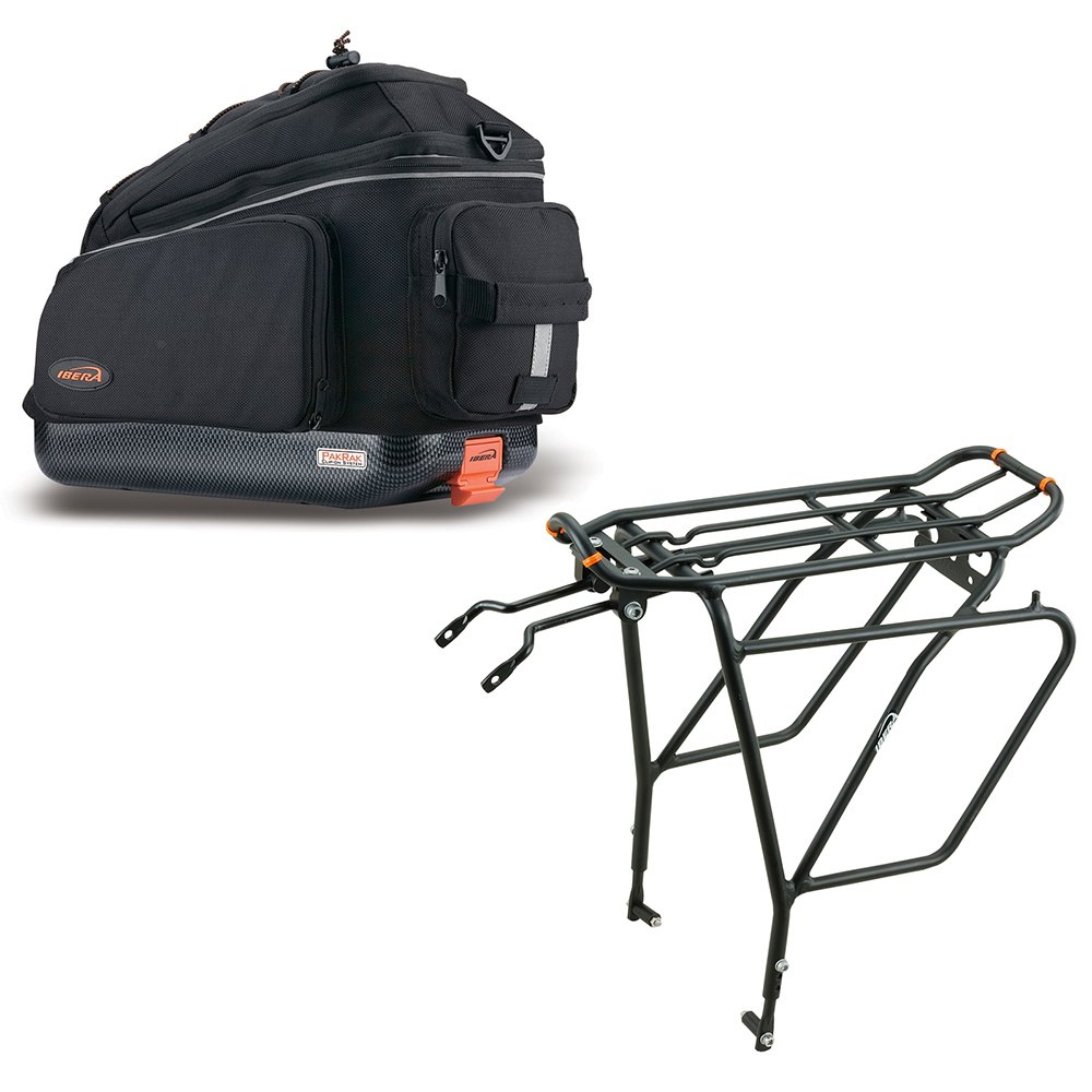 Bike PakRak Clip-On Commuter Bag & Touring Carrier Plus+ Rack (Disk Brake Mounts) Combo Set