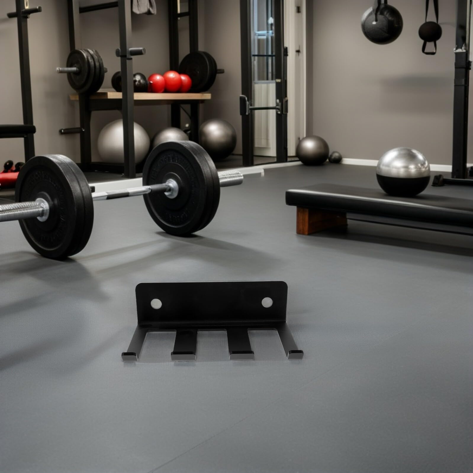 Supporto per Bilanciere da Parete Verticale in Metallo 3 Ganci per Rack Squat Stoccaggio Accessori Palestra Montaggio Salvaspazio per Palestra Domestica