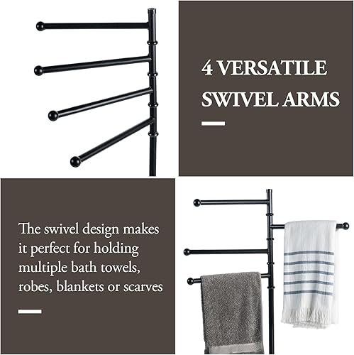 Miniatura 4 de MyGift Toallero de pie de metal negro mate de 4 pies de alto con 4 barras giratorias, para interiores y exteriores, spa, piscina, jacuzzi,