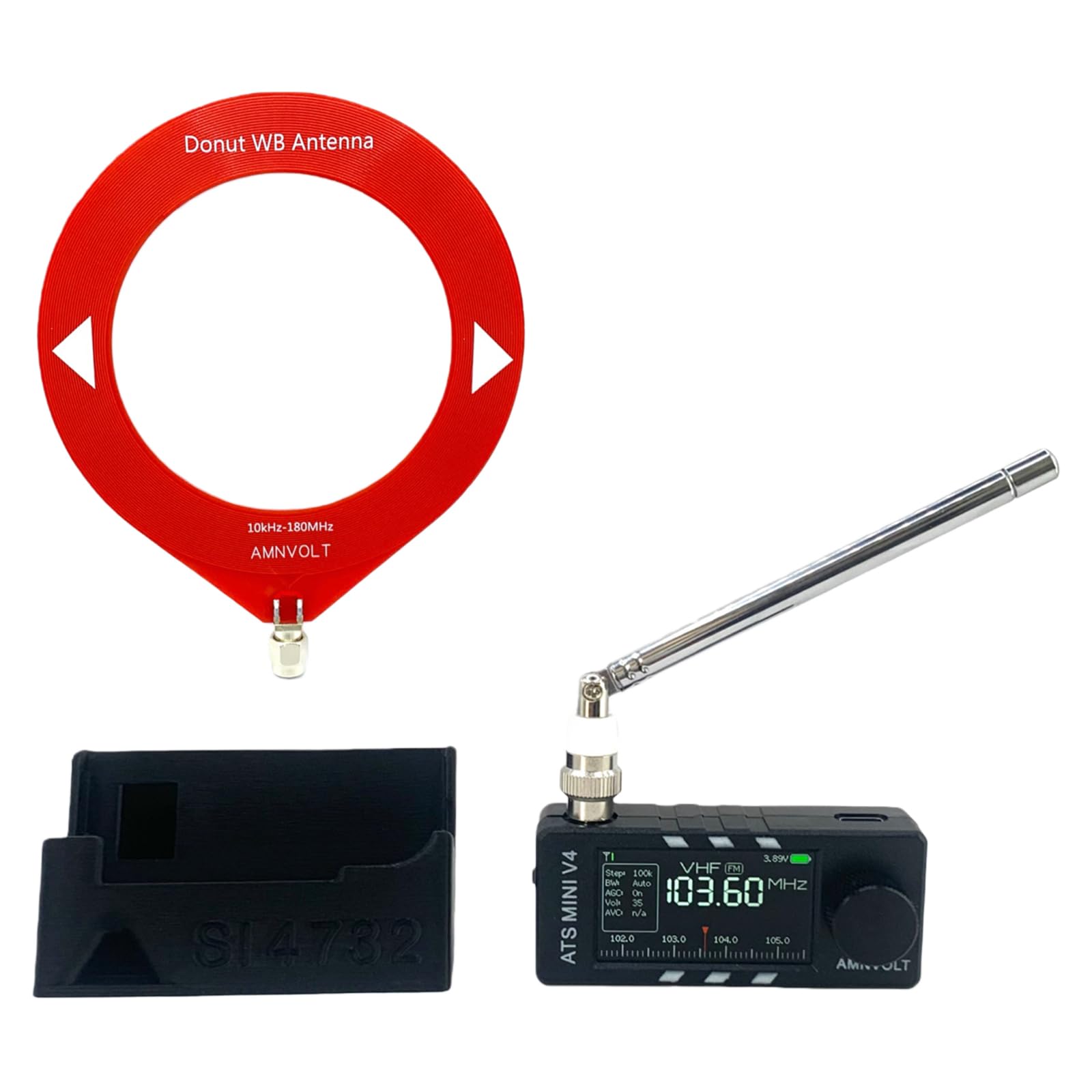 AMNVOLT V4 ATS MINI radio ze stojakiem i wzmacniaczem słuchawkowym, przenośny odbiornik radiowy AM FM, ekran IPS 1,9 cala, do chodzenia, wędrówek, kempingu