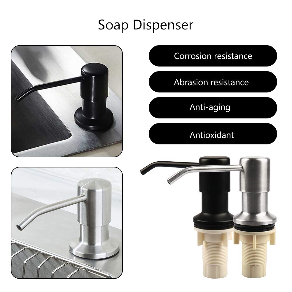 Dispensador de jabón para fregadero de cocina y tubo de extensión de acero inoxidable,con tubo de 120 cm,bomba dispensadora y 4 tapones universales para botellas, accesorios fregadero de cocina, plata