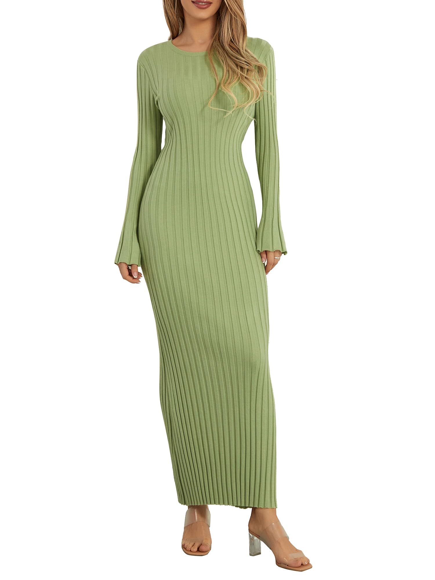 Midi Dress Ribbed Long Sleeve Maxi Sweater Dress Vila Ribbed Knit