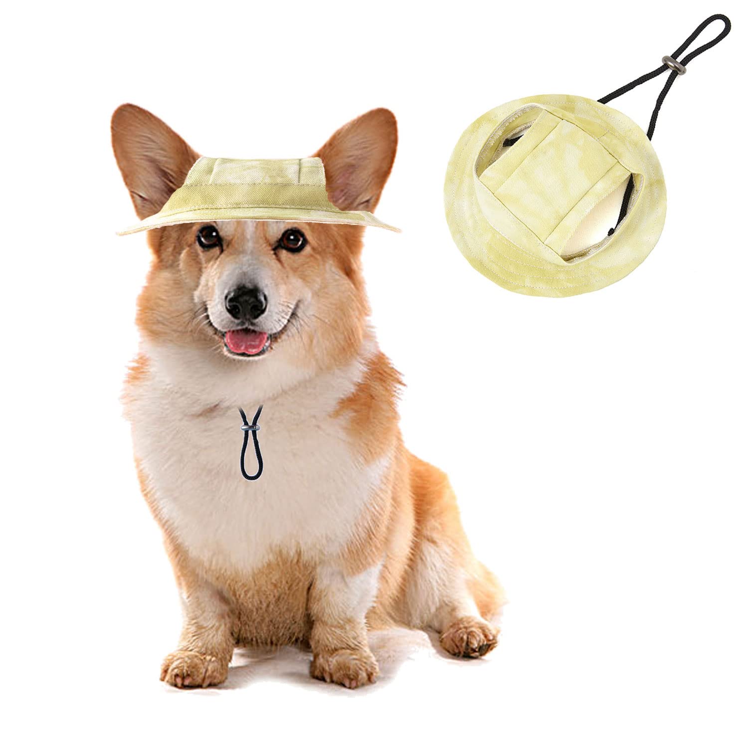 BT Bear Cute Dog Hats,Cotton Casual Visor Bucket Hats Pet Hats Sports Cap with Ear Holes Dogs Sun Hats for Small Dogs Medium Dogs (Yellow,L) — image 1